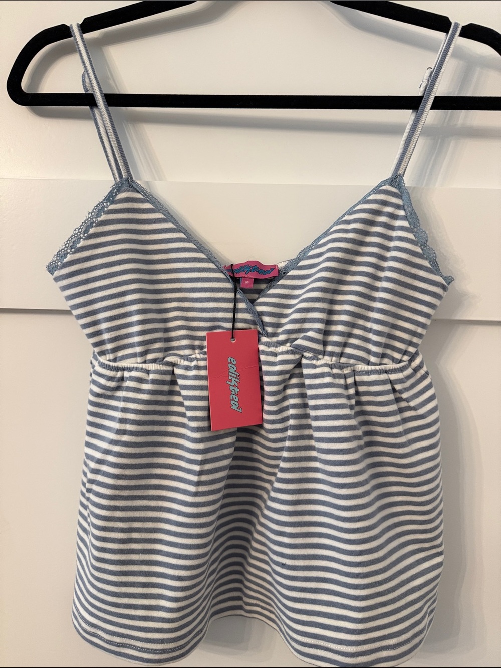 Edikted Blue & White Striped Babydoll Tank Top adjustable straps